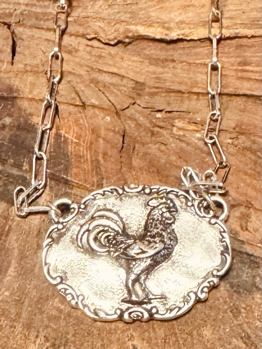 Silver Rooster Medallion Necklace - Women Jewelry